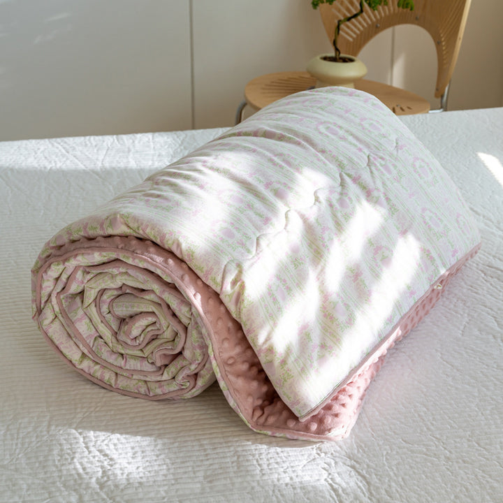 Reversible Cotton-Blend Quilted Floral Duvet-Style Throw with Plush Minky Backing