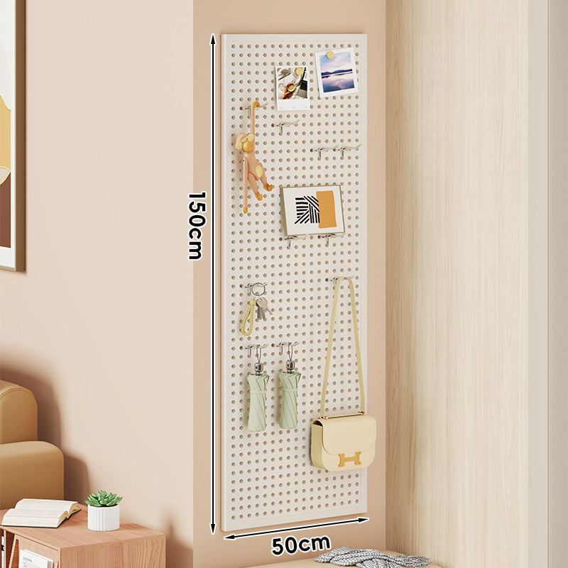 Large Vertical Perforated Wall Storage Panel with Adjustable Hooks and Accessory Mounts