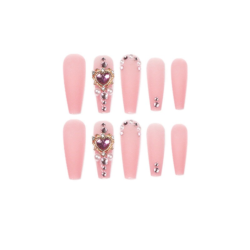 Luxury Artificial Nail Set with Rhinestone and Pearl Decorations Stornfield