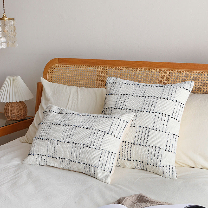 Handwoven cotton cushion cover with striped relief structure and concealed zipper Stornfield