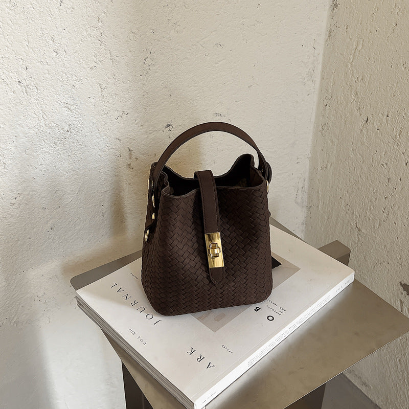 Woven Leather Bucket Handbag