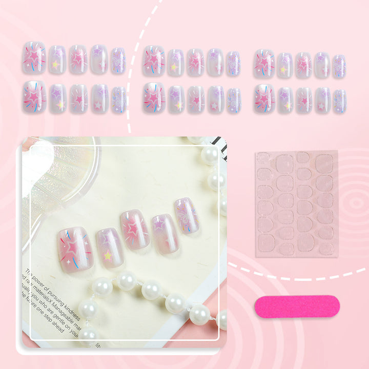 Artistic Press-On Nail Set with Celestial Designs