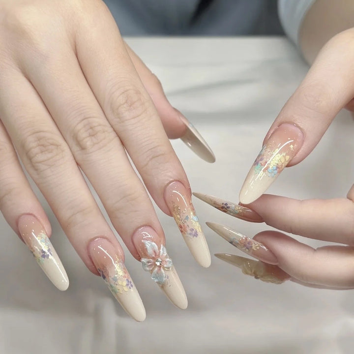 Premium Handcrafted Floral Press-On Nail Set