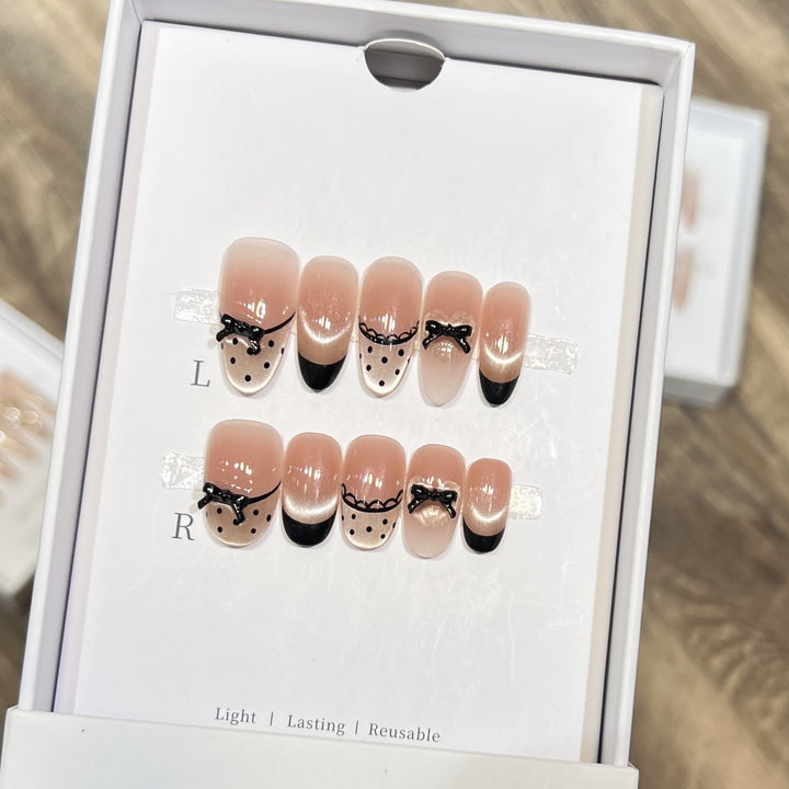Elegant Reusable Press-On Nail Art Set with Charming Bow Accents Stornfield