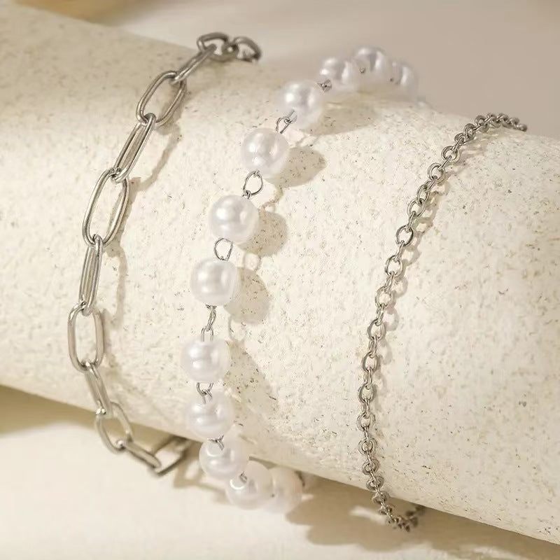 Elegant Layered Pearl and Chain Bracelet Set Stornfield
