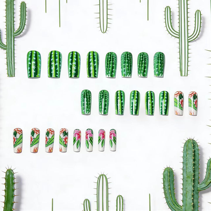 Artificial nails with blooming cactus design Stornfield