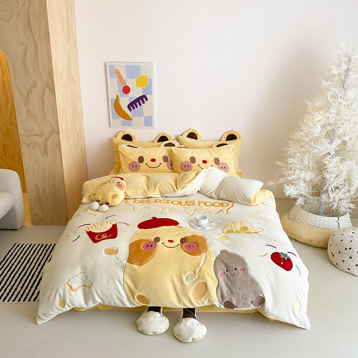 Children's bedding set with 3D mermaid design and plush elements