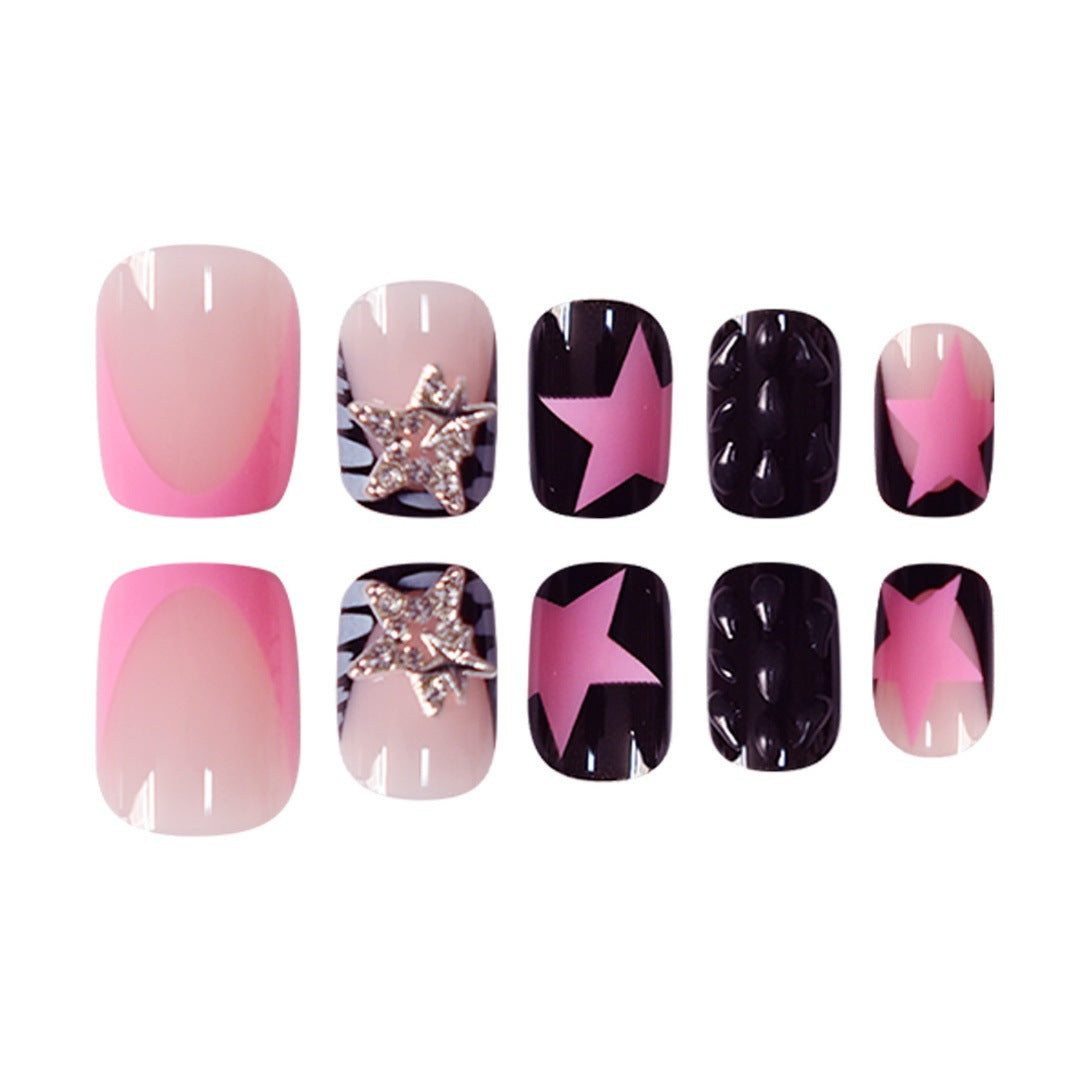 Artistic Press-On Nail Set with Star and Glitter Accents Stornfield