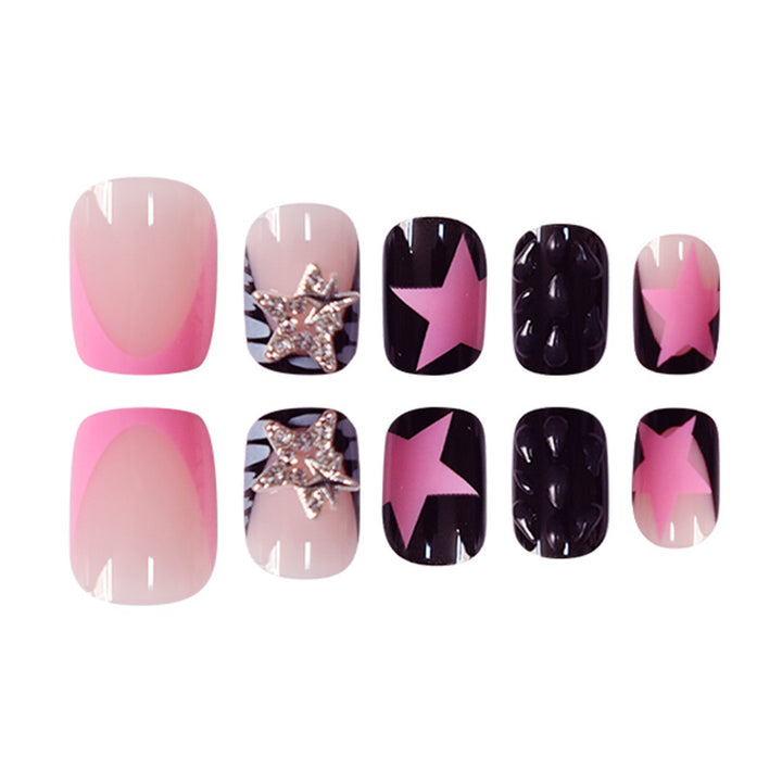 Artistic Press-On Nail Set with Star and Glitter Accents Stornfield