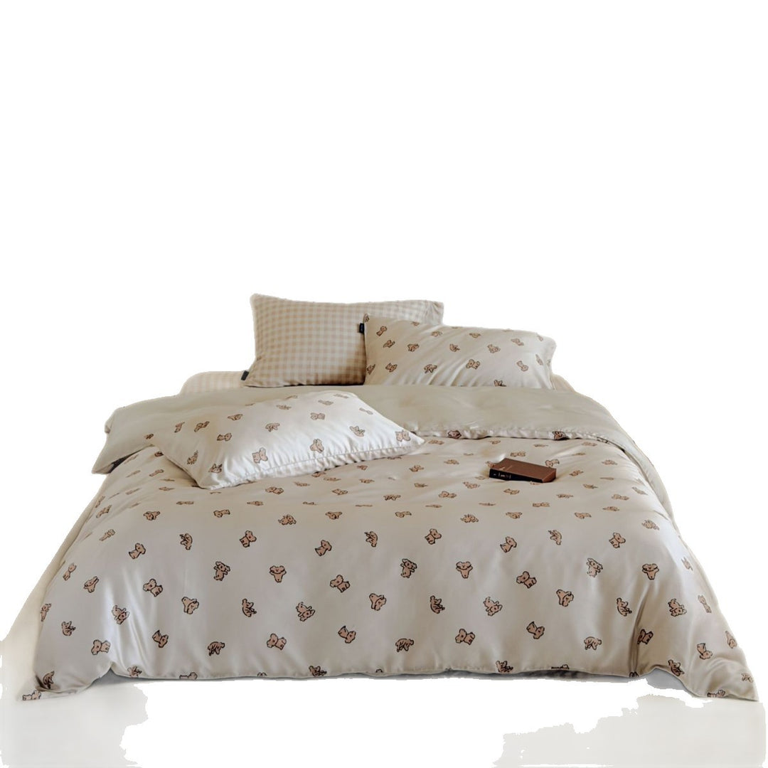 Cat Sketch Cotton Sateen Duvet Cover Set with Reversible Gingham Shams
