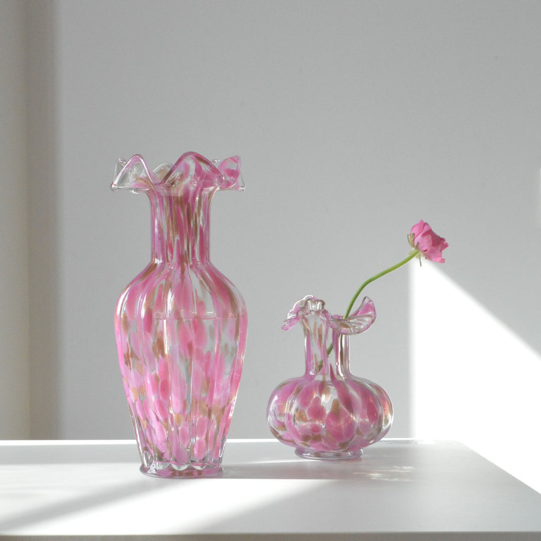 Handblown Ruffled-Rim Bulbous Art Glass Bud Vase Stornfield