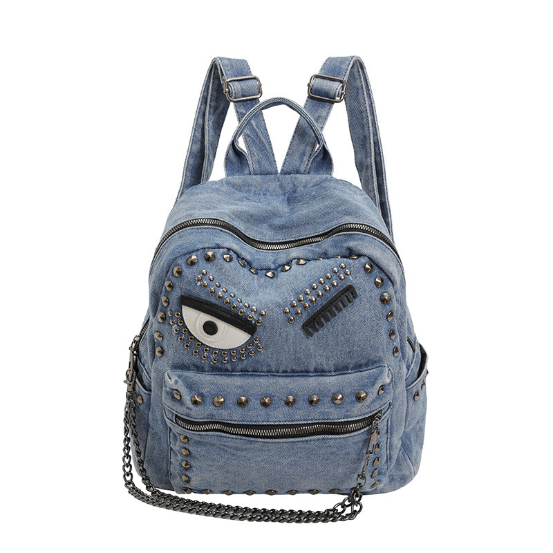 Stylish Denim Backpack with Decorative Rivets