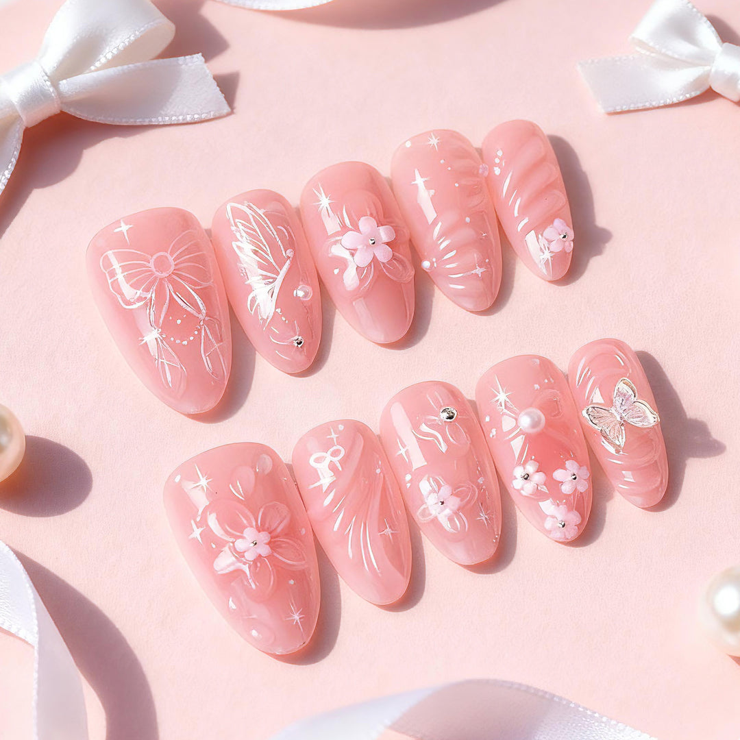 Floral and Bow-Embellished Press-On Nail Art Set Stornfield