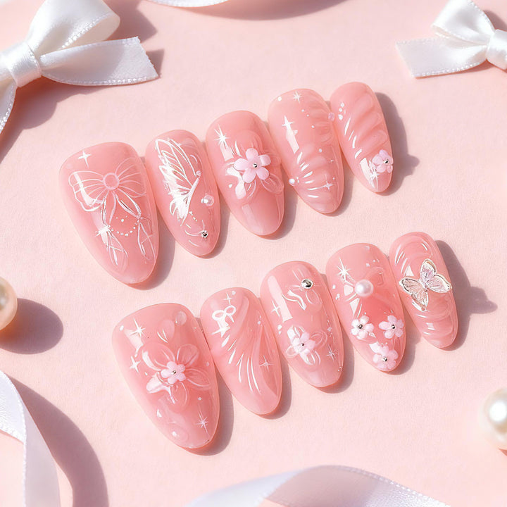 Floral and Bow-Embellished Press-On Nail Art Set Stornfield