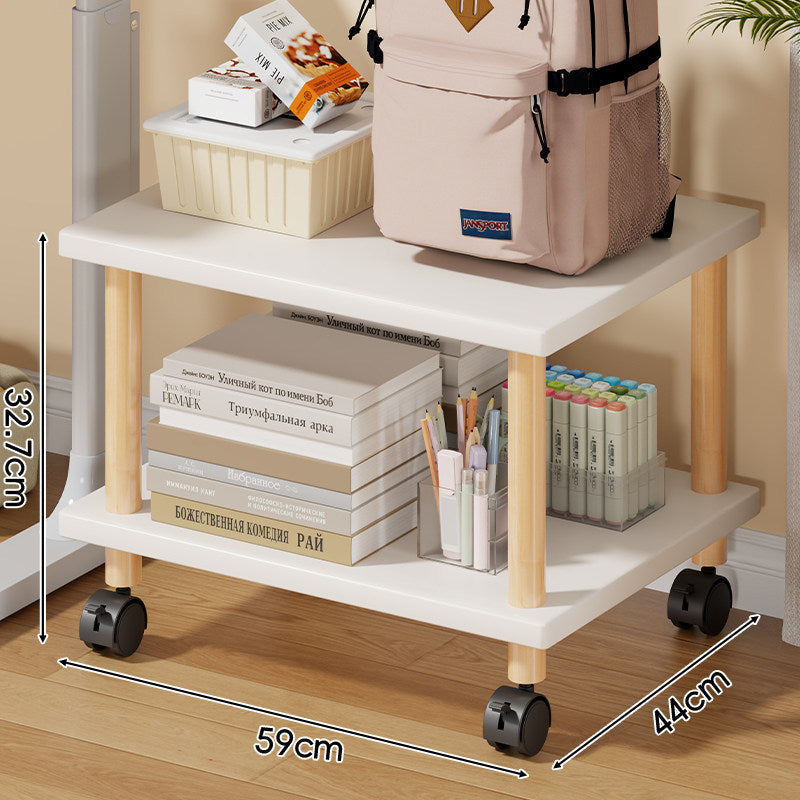 Compact Mobile Two-Tier Storage Cart with Wooden Legs and Locking Casters