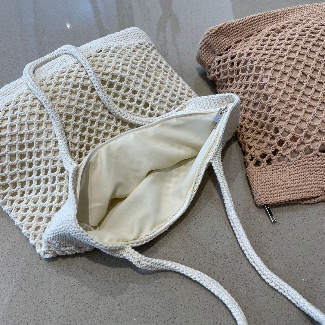 Macrame Tote Bag with Modern Mesh Design Stornfield