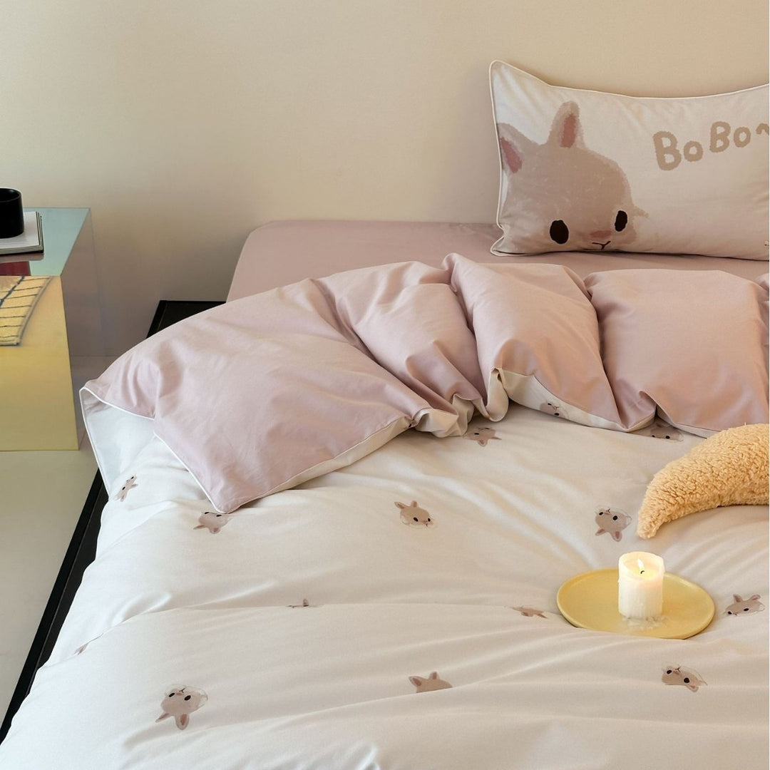 Children's bedding set with cute bear and snowman print made of soft cotton satin