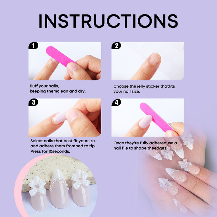 Artificial nail set with elegant bows and pearl decorations Stornfield