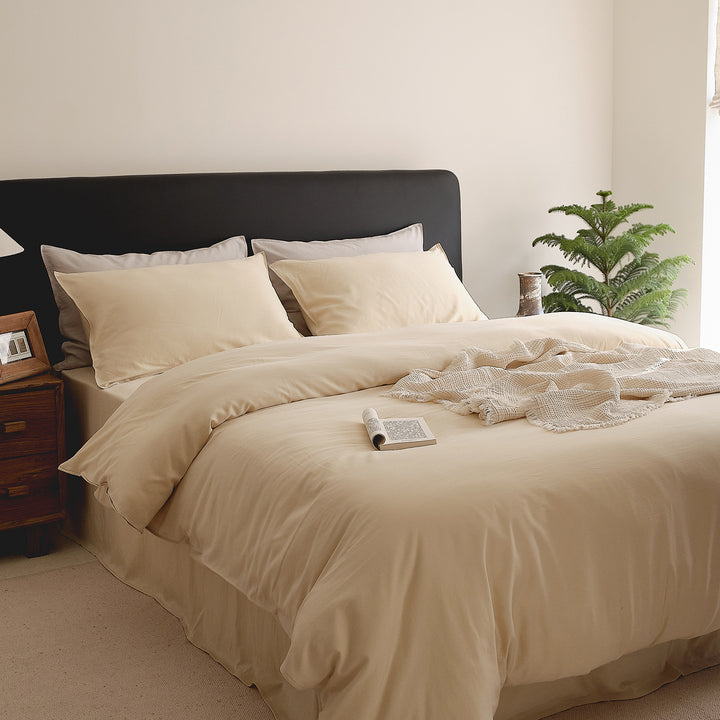 Breathable Long-Staple Cotton Duvet Cover Set with Corner Ties and Tailored Hem