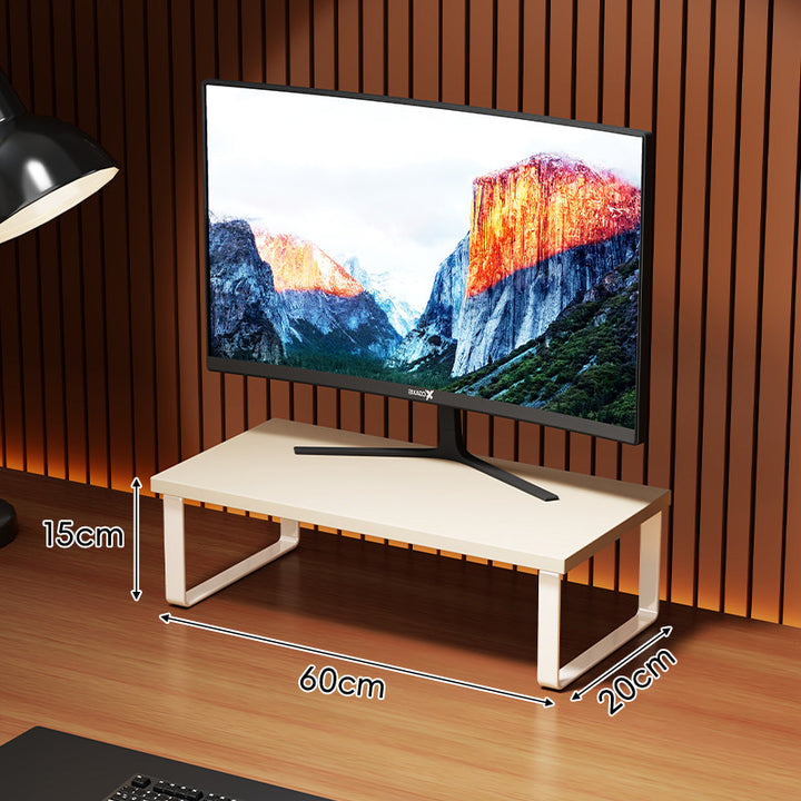Compact Wooden-Top Monitor Riser Stand with Metal Frame and Under-Shelf Storage