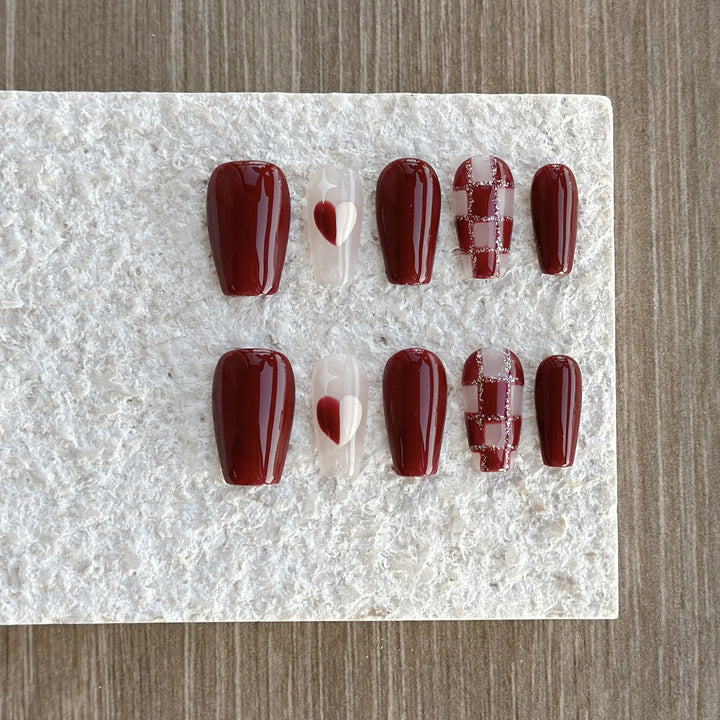 Decorative Heart-Appliqué Press-On Nail Set
