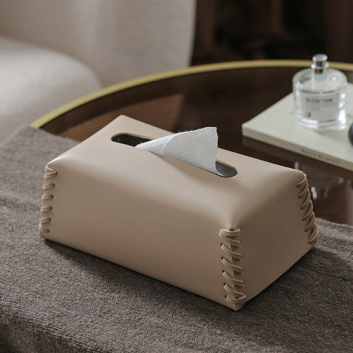 VédaLuxe Leather Tissue Box – Handcrafted Elegance in Woven Leather | Stornfield