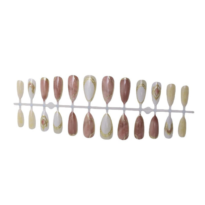 Artificial nails with floral gold accents and glossy finish Stornfield