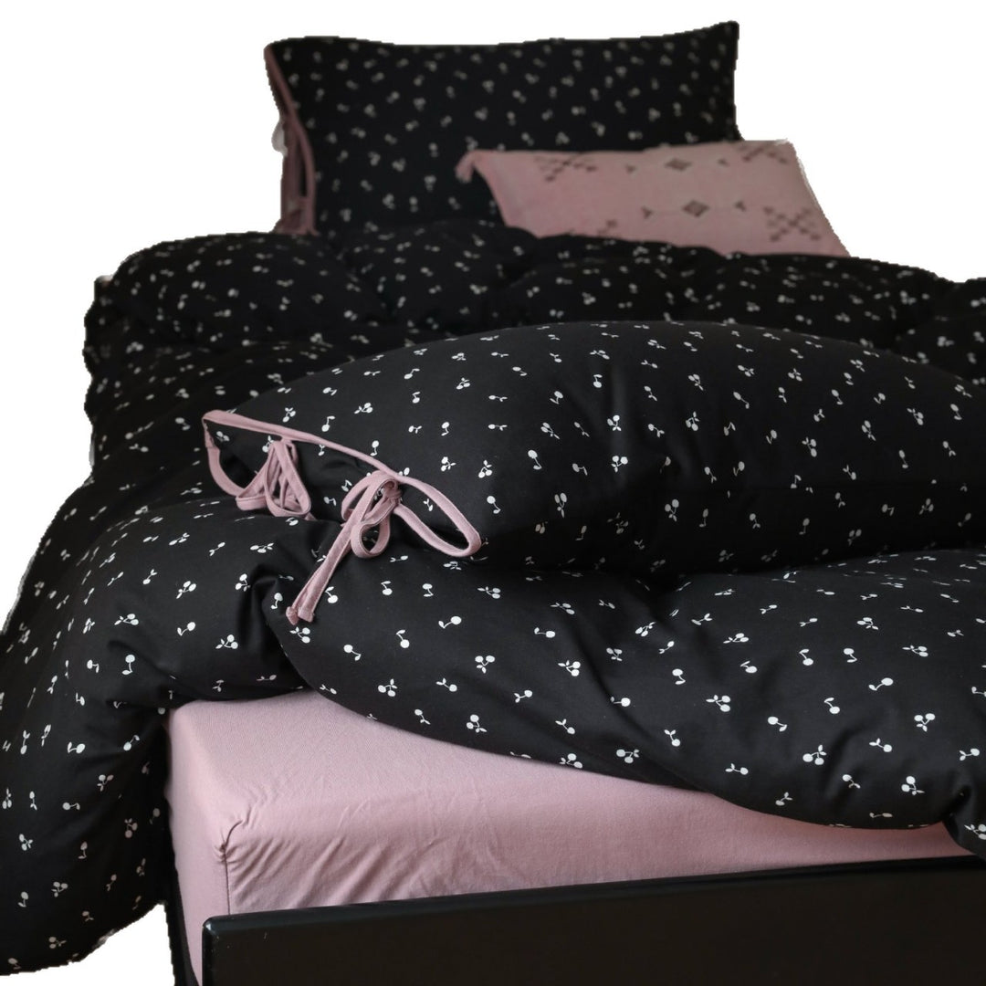 Cotton Reversible Duvet Cover Set with Decorative Tie Closures and Fitted Sheet