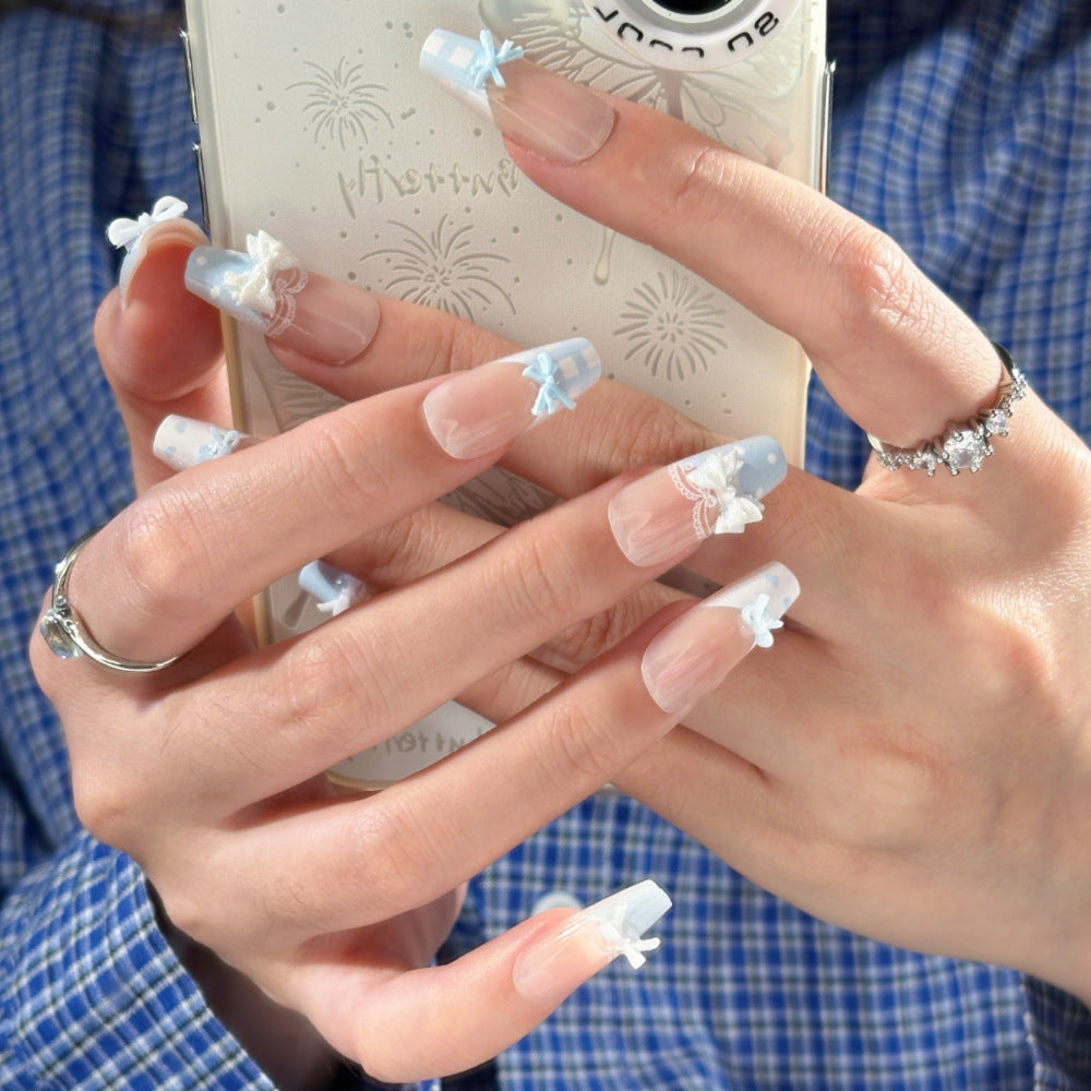 Artistic Press-On Nail Set with Floral and Gemstone Accents Stornfield