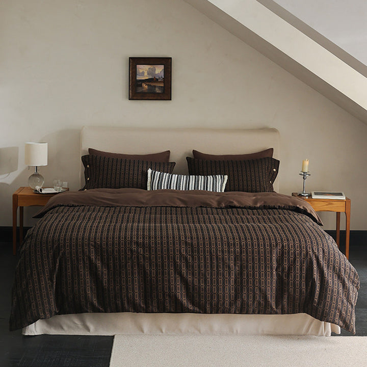 Reversible Geo-Pattern Cotton-Linen Duvet Cover Set with Hidden Closure and Pillow Shams