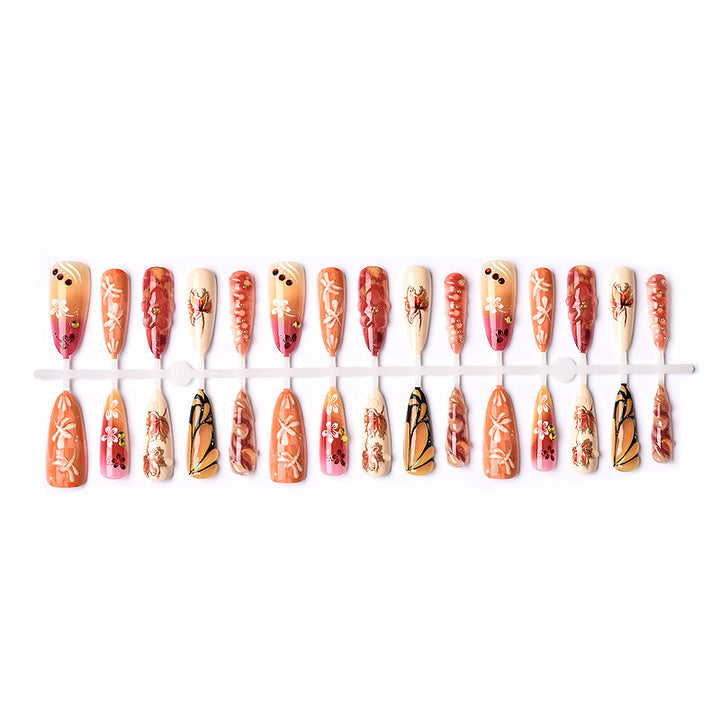 Artistic Autumn-Inspired Press-On Nail Art Set Stornfield
