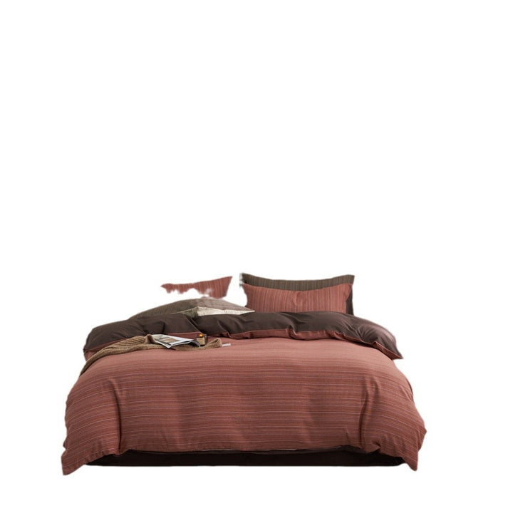 Finely striped cotton satin bedding set with reversible function and extra soft feel