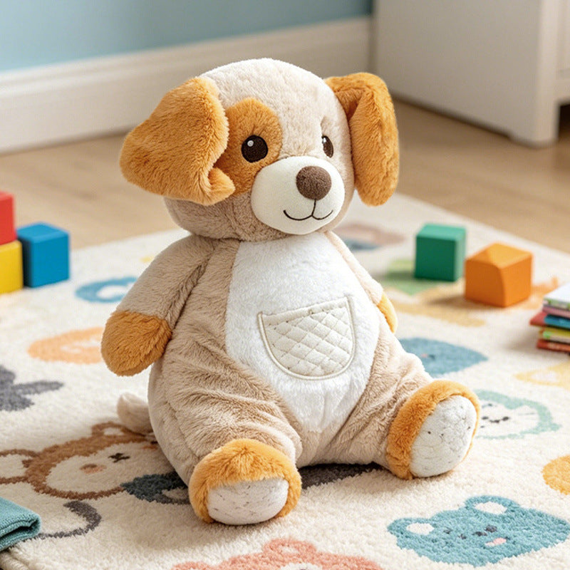 Plush Sit-Ready Puppy Nursery Companion with Quilted Front Pocket and Bean-Fill Base Stornfield