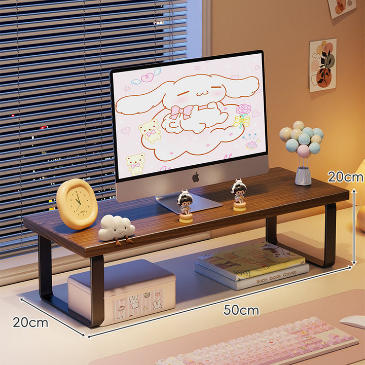Wood-Top Monitor Riser and Desktop Organizer Stand with Under-Shelf Storage