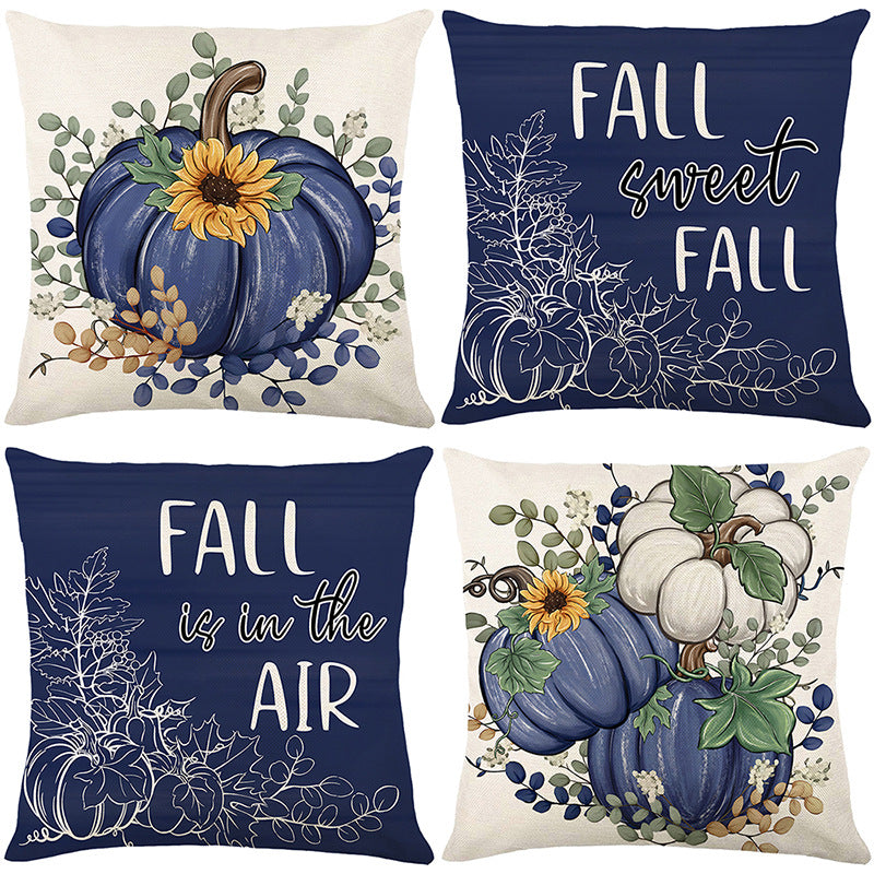 Seasonal Autumn Script Cushion Cover with Pumpkin and Leaf Line Art
