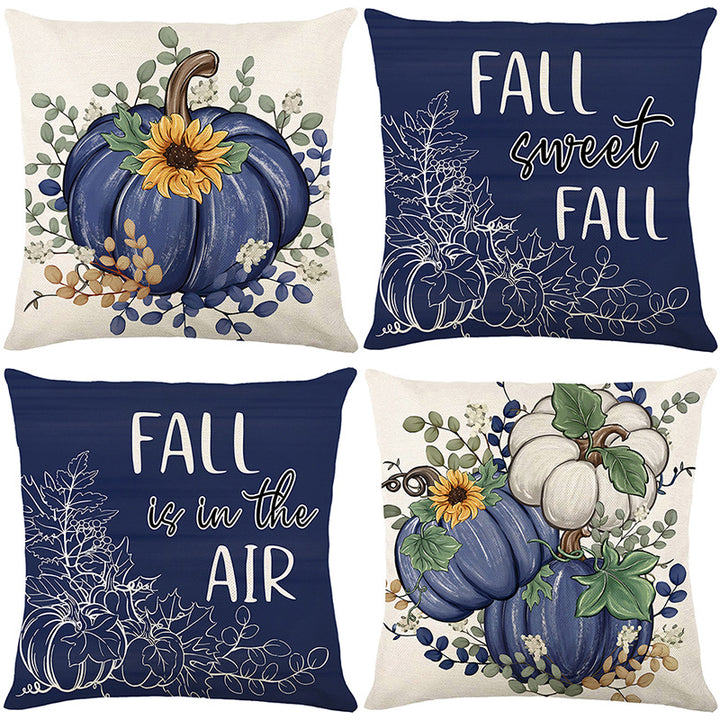 Seasonal Autumn Script Cushion Cover with Pumpkin and Leaf Line Art