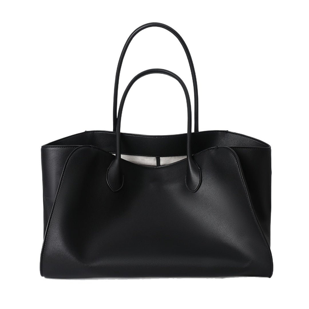 Structured Large Leather Tote Handbag with Double Top Handles