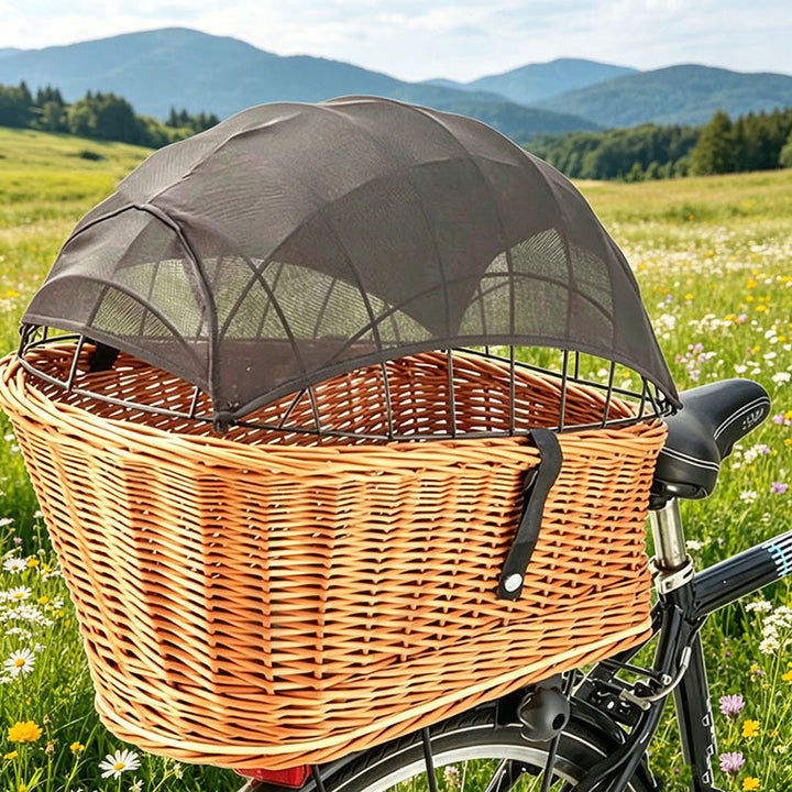 protective mesh canopy for front bicycle wicker basket with snap fasteners Stornfield
