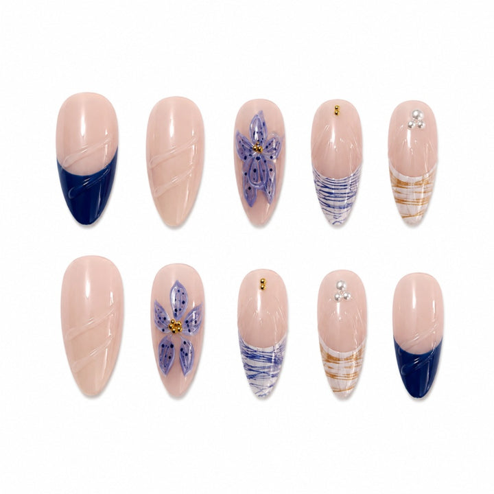 Artistic Floral and Geometric Press-On Nail Set Stornfield
