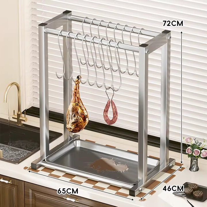 Adjustable Stainless Steel Indoor Meat and Sausage Drying Rack with Removable Drip Tray and Hanging Hooks