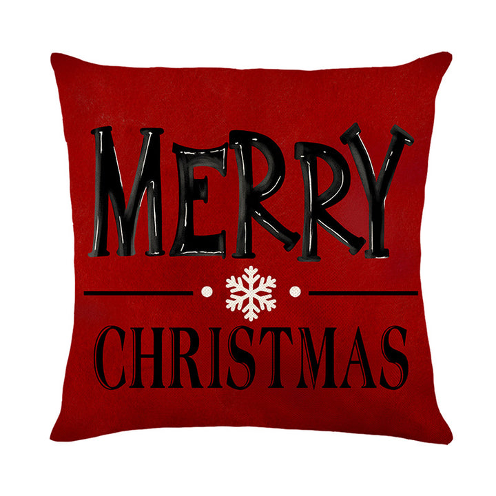 Decorative Holiday Linen-Texture Cushion Cover with Gnome Reindeer Snowman Illustration