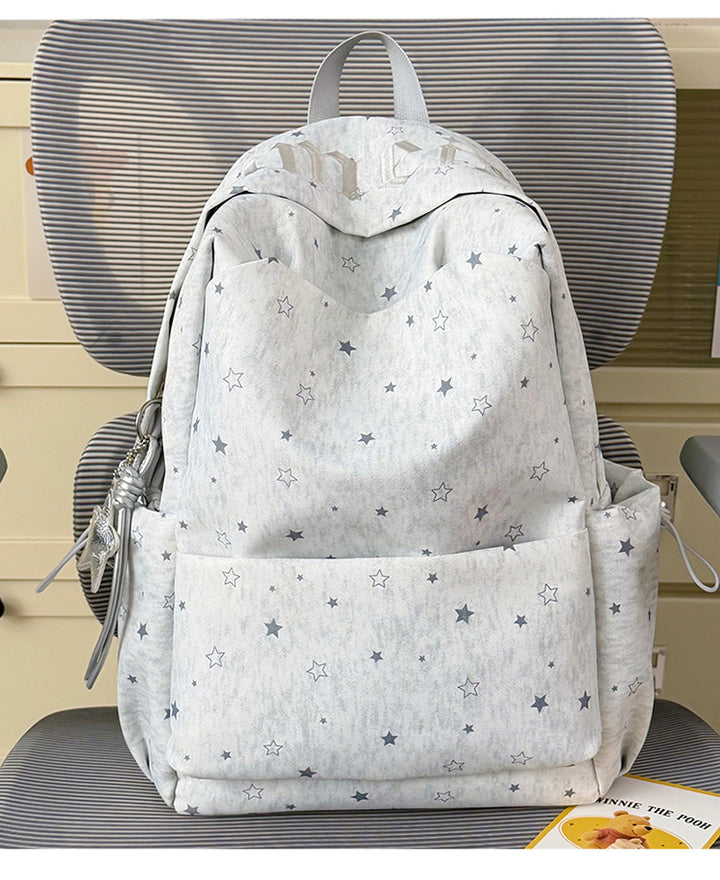Star-Printed Multi-Pocket School Backpack