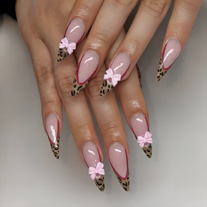 Artistic Stiletto Press-On Nails with Bow Accents Stornfield
