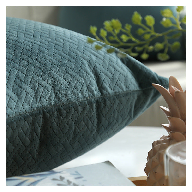 Quilted Herringbone-Texture Square Throw Pillow Cover with Hidden Zipper