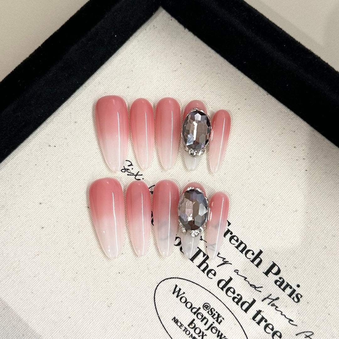 Elegant Ombre Press-On Nail Set with Crystal Accents