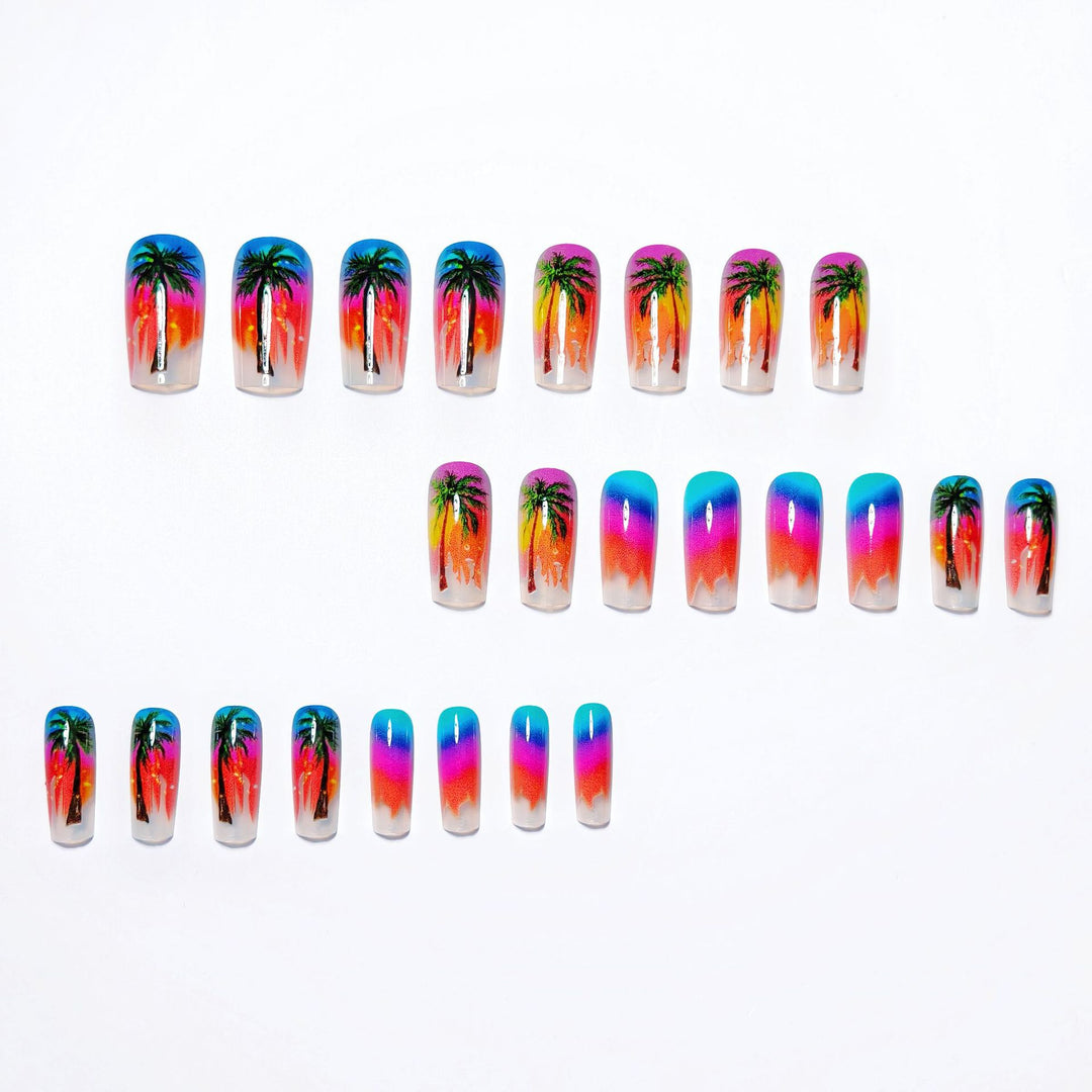 Artificial nails with tropical palm and sunset design Stornfield