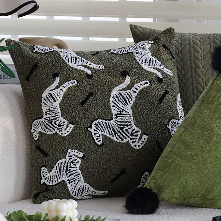 Triangular Decorative Back Cushion with Panda Embroidery and Fluffy Pom Poms Stornfield