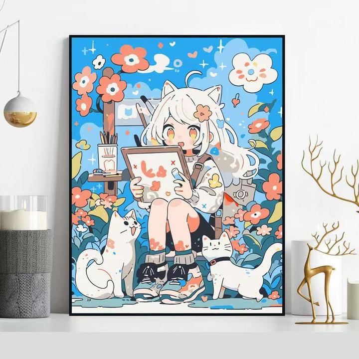 Whimsical Cat-Themed Illustration Wall Art Stornfield