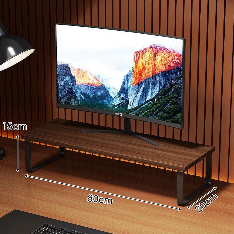Compact Wooden Monitor Riser with Metal Frame and Under-Shelf Storage