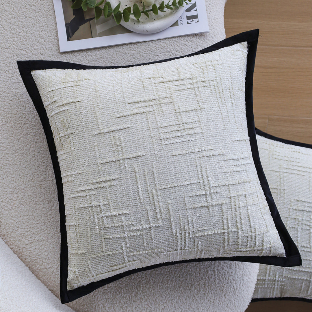Square decorative cushion cover with structured grid tufting and contrasting piping Stornfield